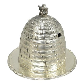 Vintage Corbell & Co. Silver Plated Beehive Honey Serving Pot Dish W/Glass Jar For Sale