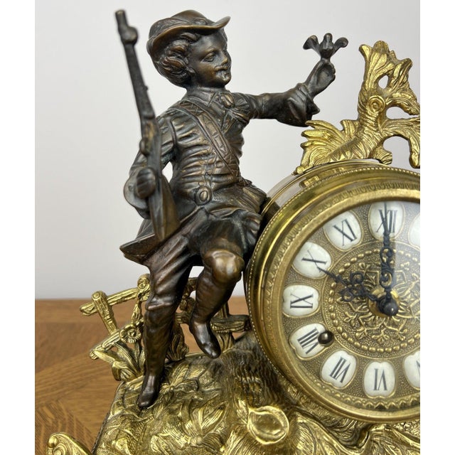 Vintage Style Brass Figurine Mantel Clock For Sale - Image 3 of 13