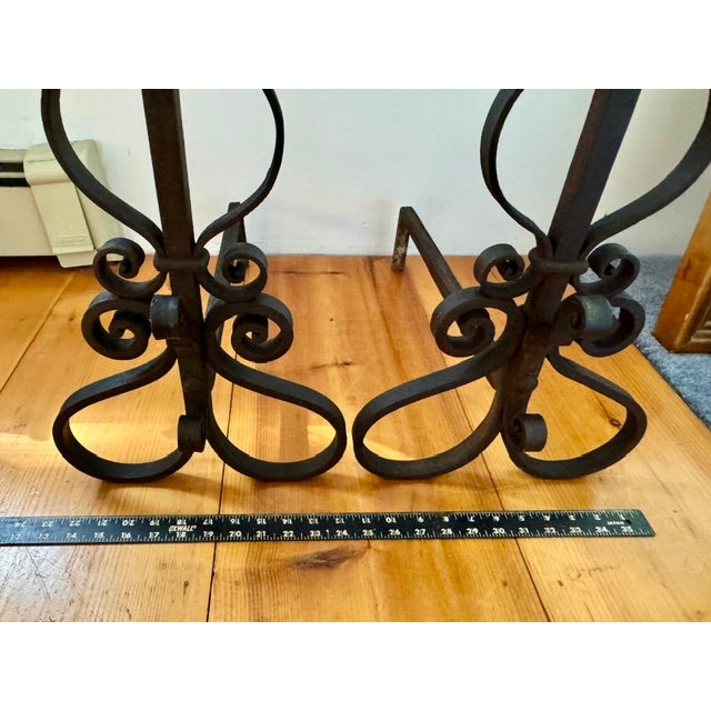 Black Vintage Cast Iron Filligree Andirons For Sale - Image 8 of 8