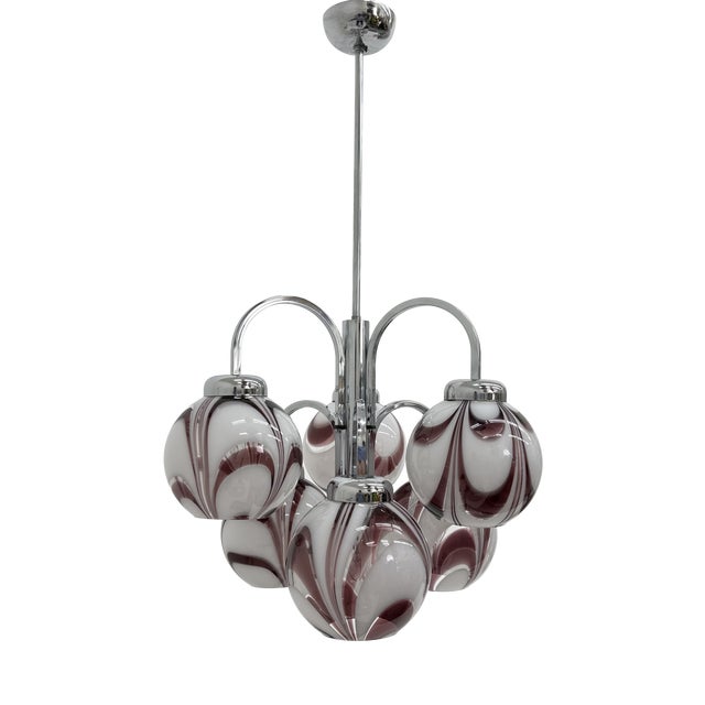 Italian Purple and White Murano Glass Swirl Chandelier, 1970s For Sale