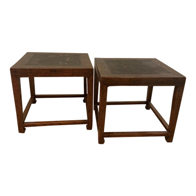 Chinese Stools With Woven Rattan Top - a Pair For Sale