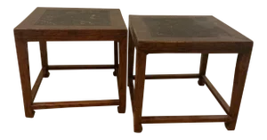 Pair of Chinese Stools With Woven Rattan Top