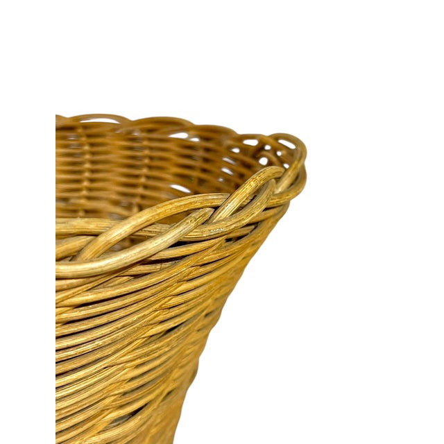 Brown Antique French Provincial Fluted Handmade Wicker Basket For Sale - Image 8 of 12