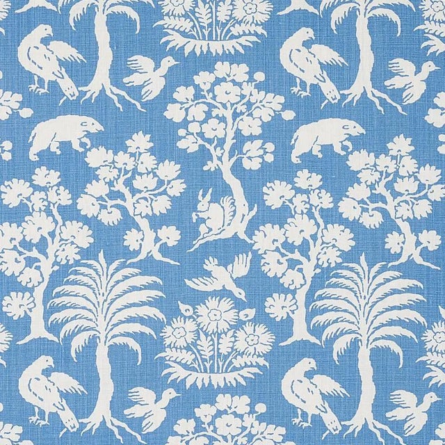 Sample - Schumacher Woodland Silhouette Fabric in Blue For Sale