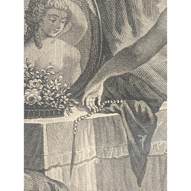 Antique French Dressing Room, Boudoir Engraving Original Marbelized Frame, Paris, Circa 1900 For Sale - Image 4 of 11