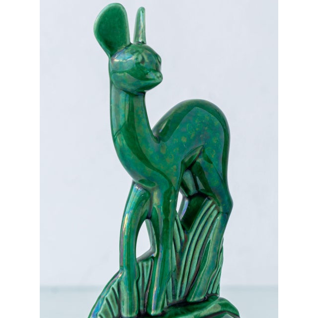 Art Deco Emerald Green Ceramic Deer Sculpture by Charles Lemanceau for Saint-Clément, France, 1930s For Sale - Image 13 of 14
