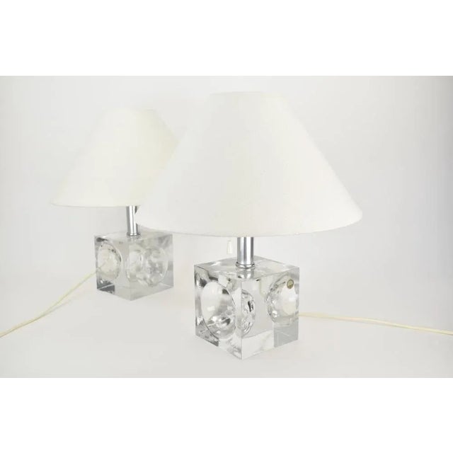 Crystal Cubic Table Lamps from Royal Leerdam, 1970s, Set of 2 For Sale - Image 5 of 12