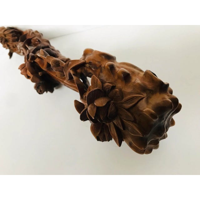 Contemporary Wood Carving of Flowers in the Shape of a Ruyi For Sale - Image 11 of 11