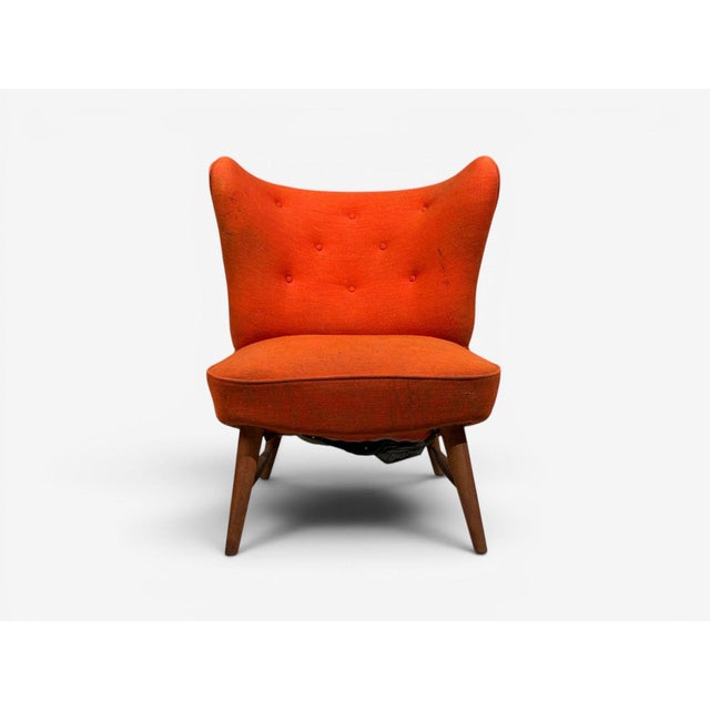 1940s Elias Svendberg, Rare Easy Chair, Wood, Red Fabric, Sweden, 1940s For Sale - Image 5 of 12