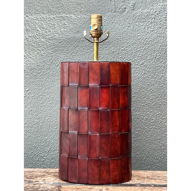 Vintage Woven Leather Lamp For Sale In West Palm - Image 6 of 12