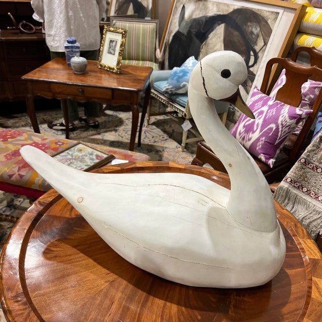 Vintage Hand Carved and Painted Solid Wood Carved Swan For Sale - Image 4 of 6