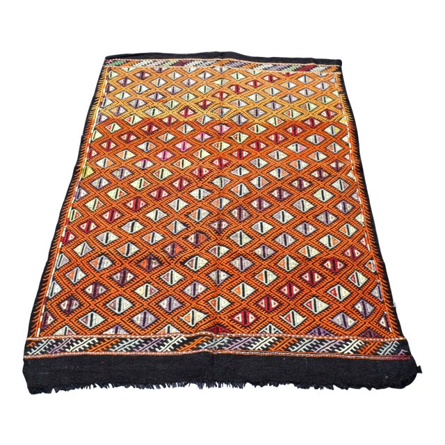 Vintage Turkish Orange Kilim Rug For Sale