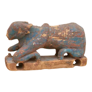 Ancient Indian Wooden Nandi Figure