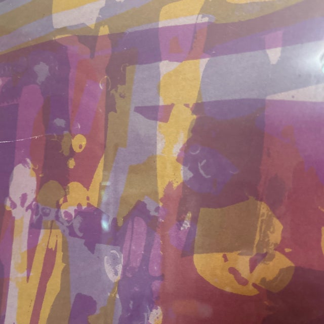 1970s Modernist Abstract Expressionist Framed Pair of Prints Blue Purple Signed For Sale - Image 11 of 13