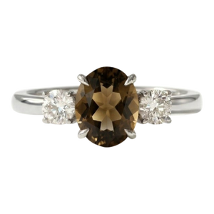 925 Sterling Silver Smoky Topaz Ring, Brown Gemstone Three Stone Style Ring Us 7