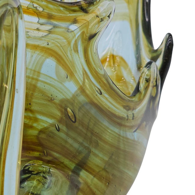 Green Mid-Century Hand Blown Murano Art Glass Swan Dish in Green and Copper Swirl For Sale - Image 8 of 9