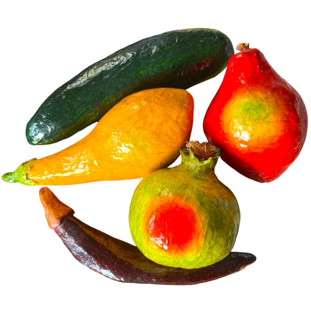 Folk Art Vintage Hand-Painted Papier-Mâché Vegetables – Set of 5 For Sale - Image 3 of 10