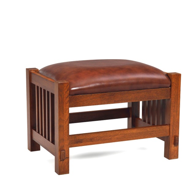 Mission Mission Spindle Stool - Quarter Sawn Oak & Leather - Micheal Cherry For Sale - Image 3 of 13