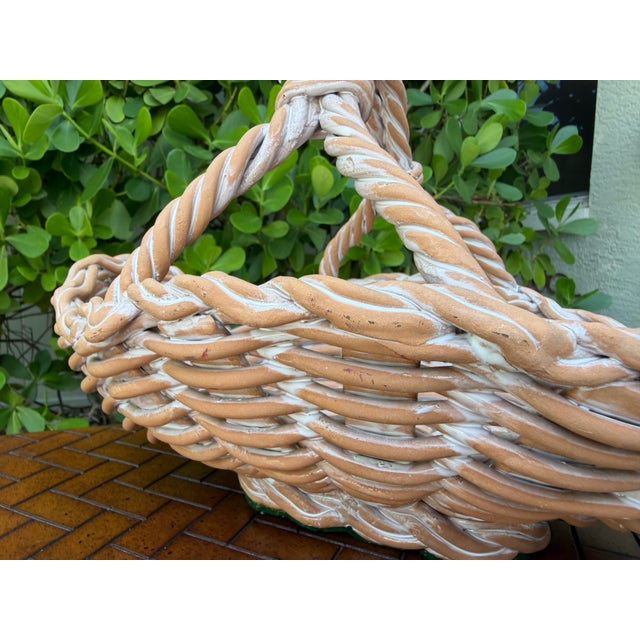 Vintage 15” Italian Handcrafted Ceramic Basket Centerpiece For Sale - Image 4 of 12