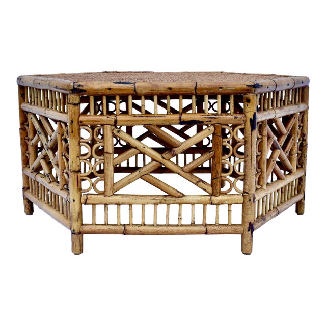 English Tortoise Bamboo and Cane Hexagon Coffee Table For Sale