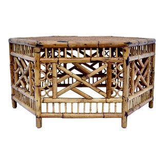 Hexagon Coffee Table English Tortoise Bamboo and Cane, 1970's For Sale