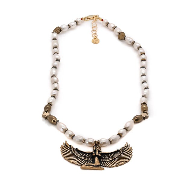 Contemporary Teardrop Pearl Magical Goddess Isis Pendant Beaded Necklace For Sale - Image 3 of 9