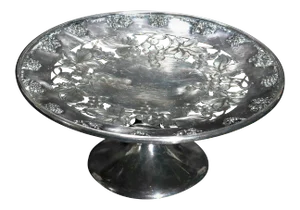 Antique Victorian Reticulated Silver Plate Grape & Leaf Compote Circa 1900