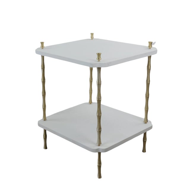 Wood and Brass Faux Bamboo Legs White Sofa Side Table, For Sale
