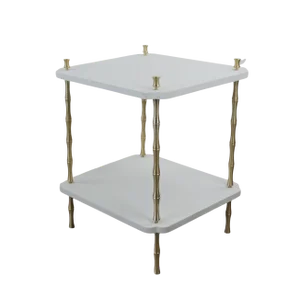 Wood and Brass Faux Bamboo Legs White Sofa Side Table,