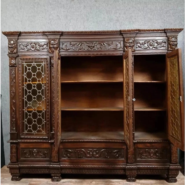 Renaissance Walnut Bookcase, 1850s For Sale - Image 3 of 9