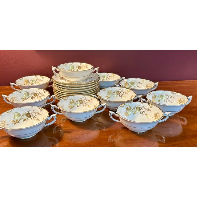 1960s Royal Crown Derby “Marquis” Pattern A1222 Bone China Cream Soup Bowls & Underplates, Set of 10 For Sale In West Palm - Image 6 of 12