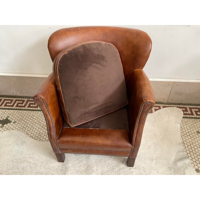Vintage Distressed Brown Leather Club Chair For Sale - Image 13 of 17
