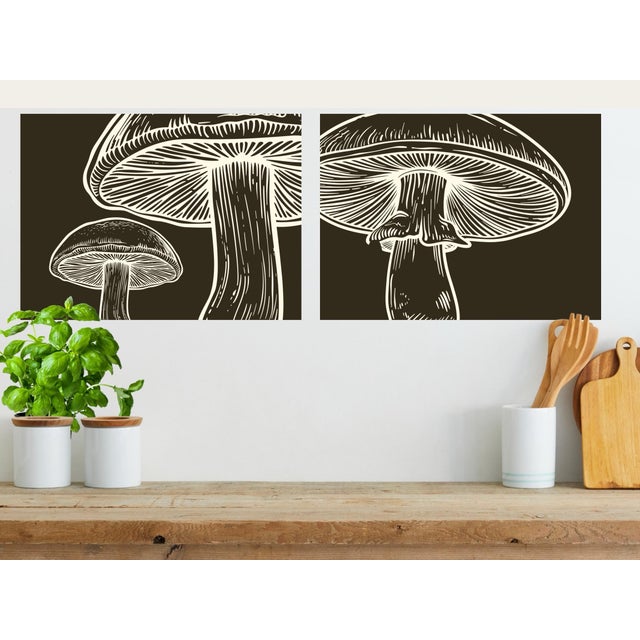 Mushrooms Set of Two Prints Colorway Dark Brown 16 X 20 In For Sale - Image 4 of 4