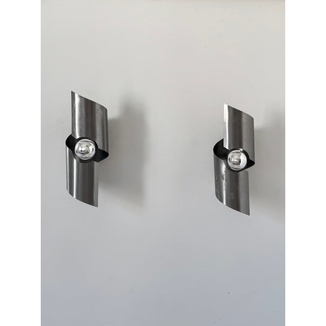 1970s Vintage Brushed Metal Wall Lights, France, 1970, Set of 2 For Sale - Image 5 of 8