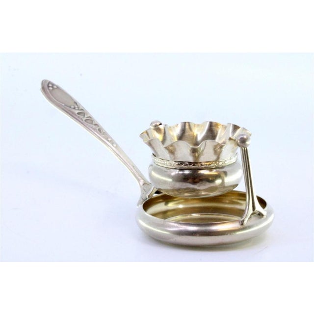 Silver Tea Strainer with Cup-Shaped Deposi, Handle Reliefs and Monogram Card For Sale - Image 3 of 8