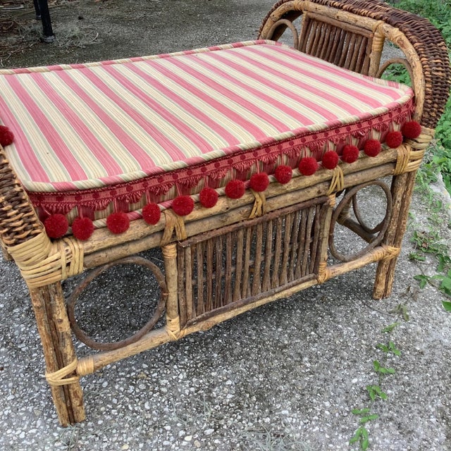 Vintage Boho Rustic Bent Branch Ottoman With Tasseled Cushion For Sale - Image 4 of 12