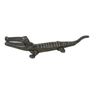 Vintage Brass Crocodile Nut Cracker Alligator Nutcracker, Bar Cart Styling For Sale