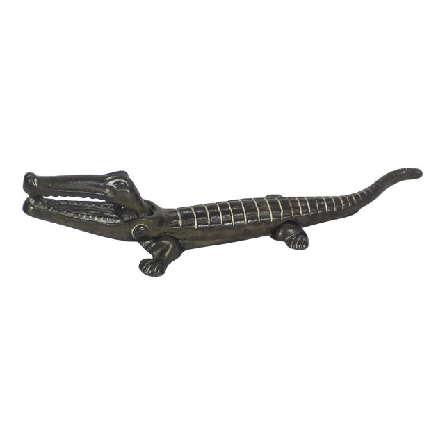 Vintage Brass Crocodile Nut Cracker Alligator Nutcracker, Bar Cart Styling For Sale