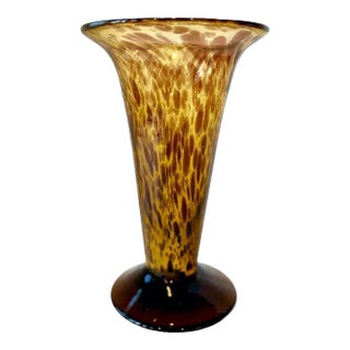 Large Murano Style Tortoise Glass Footed Vase For Sale