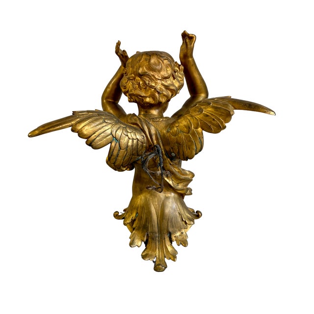 Late 19th Century 25" French Belle Époque Bronze D’Or Cherub Architectural Salvage Sculpture, 19th Century For Sale - Image 5 of 16