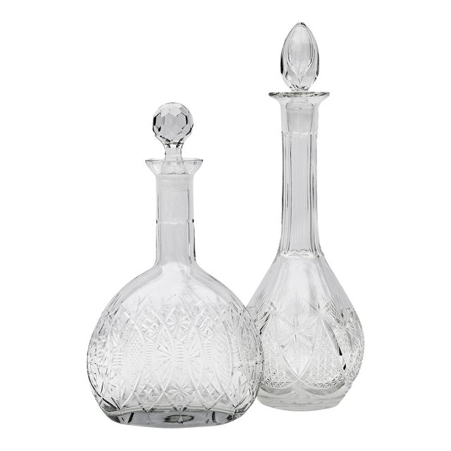 Mid 20th Century Cut Crystal Decanters- Set of 2 For Sale