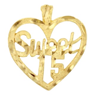 Sweet 15 Heart Shaped Charm or Pendant with Diamond Cuts 16" For Sale