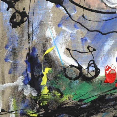 Textile The Neighborhood After Midnight - Original Blue Urban Pop Art Acrylic and Oil Stick Painting on Canvas For Sale - Image 7 of 9
