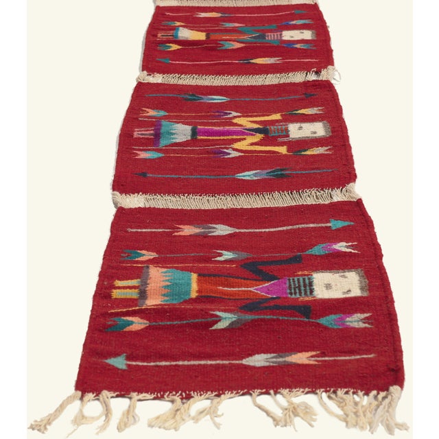 Navajo Indian Art Vintage Yeibichai American Rug, 01'04 X 09'02 For Sale - Image 4 of 10