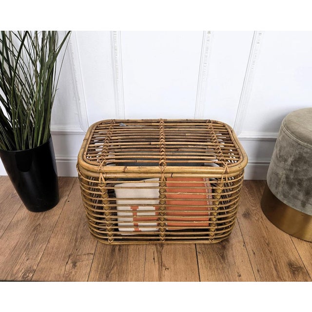 Italian Bohemian Riviera Bamboo and Rattan Basket, 1960s For Sale - Image 6 of 11