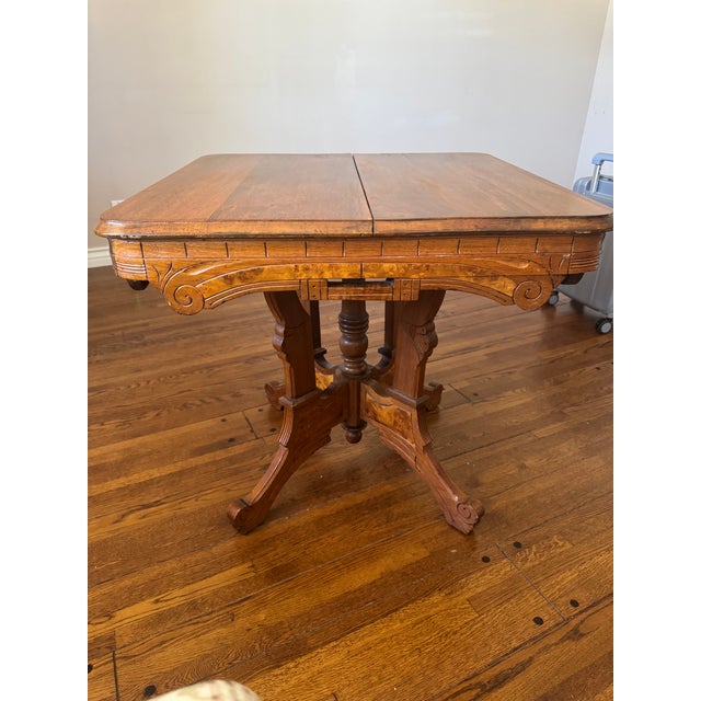 Late 19th Century Late 19th Century Eastlake Walnut Parlor Table With Burl Inlays For Sale - Image 5 of 9