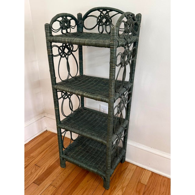 Vintage Green Wicker Shelf With Four Tiers For Sale - Image 10 of 10