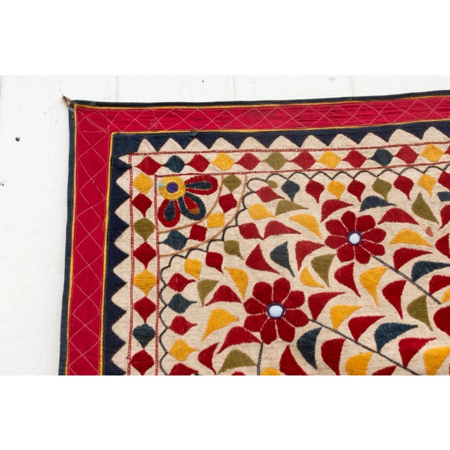Antique Finely Embroidered Saurashtra Floral Textile For Sale - Image 4 of 9