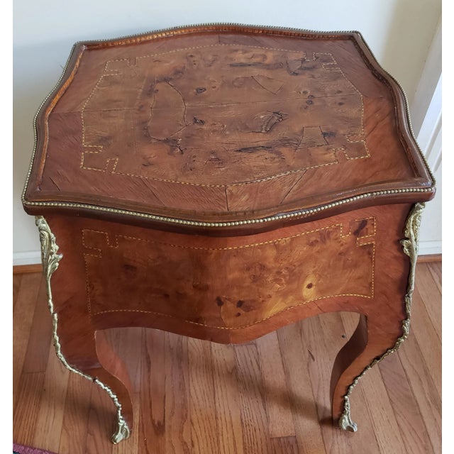 Late 19th Century Louis XVI Ormolu Parquetry Inlaid Side Tables - A Pair For Sale - Image 9 of 10