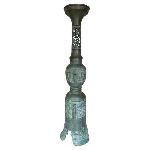 Mid-Century Modern Late 20th Century Mid Century Modern James Mont Style Tall Patinated Bronze Table Lamp, Japan For Sale - Image 3 of 14